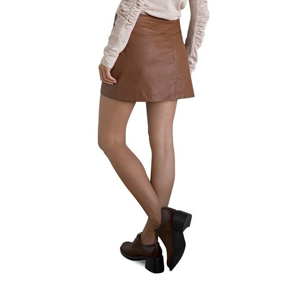 NWT Free People walnut brown faux leather wrap mini skirt, 4 - Picture 3 of 8